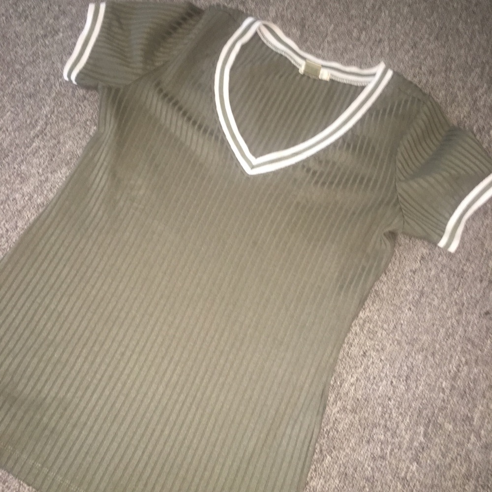 Olive green ribbed v neck shirt
